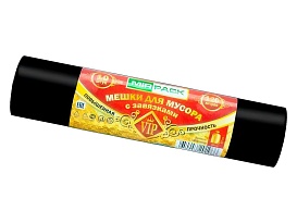 Мешки для мусора 120 л, с завязками, черные, в рулоне 10 шт., ПНД, 15 мкм, 800х750 мм, VIP, Z12010black в Сургуте
