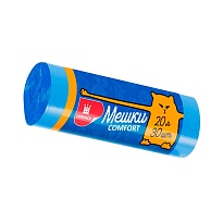 Мешки для мусора 20 л, синие, в рулоне 30 шт., ПНД, 8 мкм, 500х400 мм, Comfort, М0017 (МН 20-30с) в Сургуте