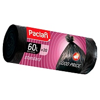 Мешки для мусора 60 л, черные, в рулоне 20 шт., ПНД, 7,4 мкм, 720х600 мм, PACLAN, 600820 в Сургуте