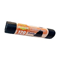 Мешки для мусора 120 л, с завязками, черные, в рулоне 10 шт., ПНД, 16 мкм, 1100х700 мм, Крепак, 4607075710320 в Сургуте