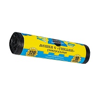 Мешки для мусора 120 л, с ушками, черные, в рулоне 10 шт., ПНД, 13 мкм, 1050х680 мм, Крепакоф, 4607075710436 в Сургуте