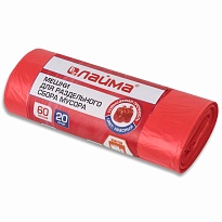 Мешки для мусора 60 л, красный, в рулоне 20 шт., ПНД, 10 мкм, 680х580 мм, LAIMA, 606702 в Сургуте