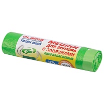 Мешки для мусора 35 л, биоразлагаемые с завязками, зеленые, в рулоне 20 шт., ПНД, 14 мкм, 600х500 мм, LAIMA ULTRA, 607688 в Сургуте