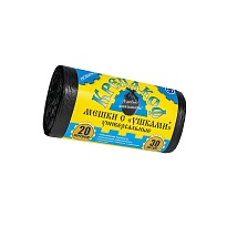 Мешки для мусора 20 л, с ушками, черные, в рулоне 30 шт., ПНД, 10 мкм, 550х440 мм, Крепакоф, 4607075710405 в Сургуте