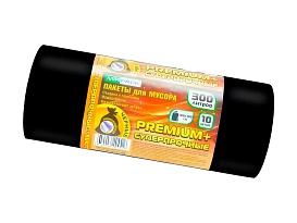 Мешки для мусора 300 л, черные, в рулоне 10 шт., ПВД 70 мкм, 1400х1000 мм, PREMIUM+, 30010160 в Сургуте