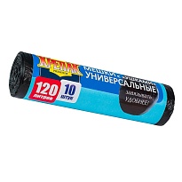 Мешки для мусора 120 л, с ушками, черные, в рулоне 10 шт., ПНД, 15 мкм, 1100х700 мм, Крепак, 4607075710474 в Сургуте