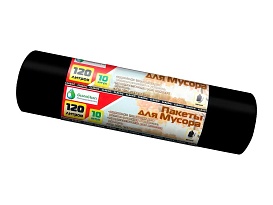 Мешки для мусора 120 л, черные, в рулоне 10 шт., ПНД, 12 мкм, 1100х700 мм, MIRPACK Classik, 1201011 в Сургуте