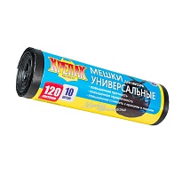 Мешки для мусора 120 л, черные, в рулоне 10 шт., ПНД, 15 мкм, 1100х700 мм, Крепак, 4607075710214 в Сургуте