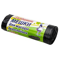 Мешки для мусора 160 л, черные, в рулоне 10 шт., ПВД, 23 мкм, 1200х900 мм, Любаша, 607681 в Сургуте