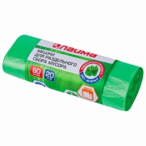 Мешки для мусора 60 л, зеленые, в рулоне 20 шт., ПНД, 10 мкм, 680х580 мм, LAIMA, 606704 в Сургуте