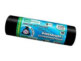 Мешки для мусора 220 л, черные, в рулоне 10 шт., ПВД, 45 мкм, 1250х930 мм, PREMIUM+, 2201068 в Сургуте