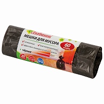 Мешки для мусора 60 л, черные, в рулоне 20 шт., ПНД, 5 мкм, 650х570 мм, Любаша, 605331 в Сургуте