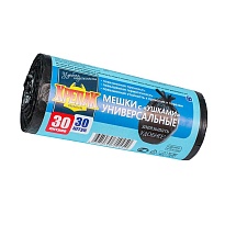 Мешки для мусора 30 л, с ушками, черные, в рулоне 30 шт., ПНД, 9 мкм, 600х500 мм, Крепак, 4607075710450 в Сургуте