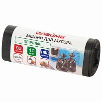 Мешки для мусора 90 л, черные, в рулоне 10 шт., ПВД, 25 мкм, 950х600 мм, LAIMA, 605332 в Сургуте