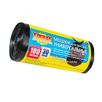 Мешки для мусора 180 л, черные, в рулоне 30 шт., ПНД, 20 мкм, 1150х800 мм, Крепак, 4607075710139 в Сургуте