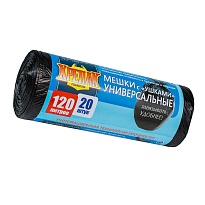 Мешки для мусора 120 л, с ушками, черные, в рулоне 20 шт., ПНД, 15 мкм, 1100х700 мм, Крепак, 4607075710368 в Сургуте