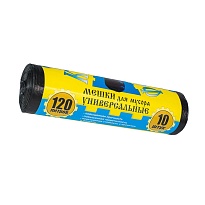 Мешки для мусора 120 л, с ушками, черные, в рулоне 10 шт., ПНД, 13 мкм, 1050х680 мм, Крепакоф, 4607075710252 в Сургуте