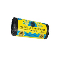 Мешки для мусора 30 л, с ручками, черные, в рулоне 30 шт., ПНД, 9 мкм, 620х480 мм, Крепакоф, 4607075710665 в Сургуте Мешки для мусора 30 л, с ручками, черные, в рулоне 30 шт., ПНД, 9 мкм, 620х480 мм, Крепакоф, 4607075710665 в Сургуте