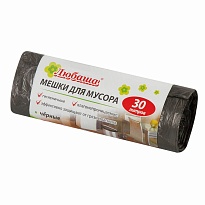 Мешки для мусора 30 л, черные, в рулоне 20 шт., ПНД, 5 мкм, 550х470 мм, Любаша эконом, 605329 в Сургуте