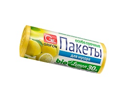 Мешки для мусора 30 л, ароматизированные, Лимон, желтые, в рулоне 20 шт., ПНД, 9 мкм, 560х530 мм, GRIFON Aroma, 101-020 Li в Сургуте