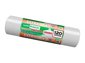 Мешки для мусора 120 л, белые, в рулоне 10 шт., ПНД, 14 мкм, 1100х700 мм, EXTRA, ex1201803 в Сургуте