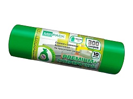 Мешки для мусора 300 л, зеленые, в рулоне 10 шт., ПВД 70 мкм, 1400х1000 мм, PREMIUM+, 300101601 в Сургуте