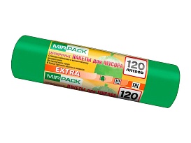 Мешки для мусора 120 л, зеленые, в рулоне 10 шт., ПНД, 14 мкм, 1100х700 мм, EXTRA, ex1201804 в Сургуте
